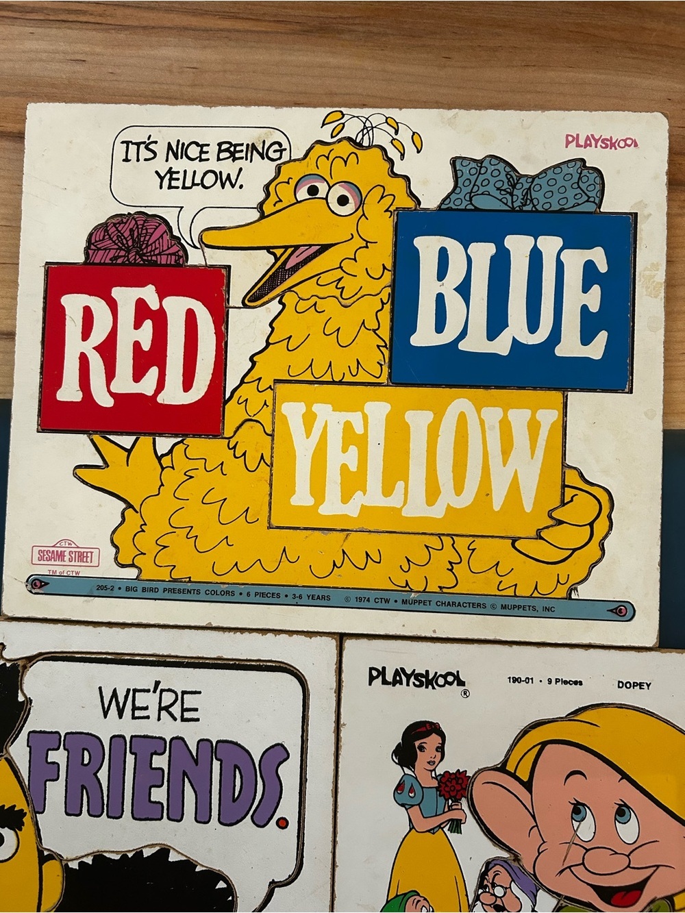 Lot of 3 Vintage Playskool Wooden Puzzles Snow White and 7 Dwarfs, Sesame Street - Picture 4 of 4